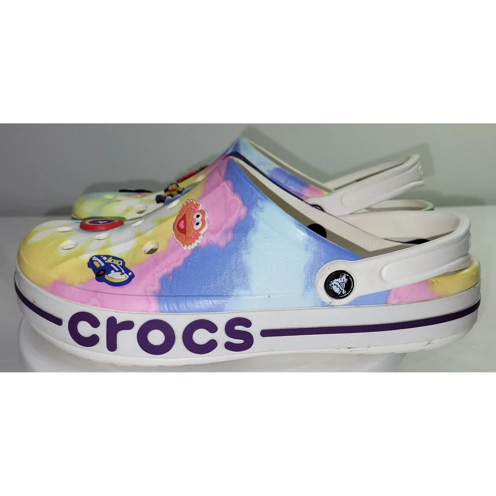 Crocs Crocband Clogs Tie Dye Multi Color Pastel Jibbitz Charms Mens 10 Womens 12